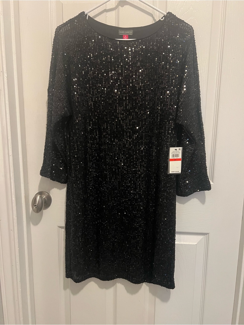Vince camuto Black Sequin Long Sleeve Shift Dress
